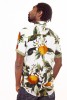 Baïsap - Orange floral shirt, short sleeve - Fruit printed shirt, viscose made - #2818