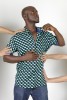 Baïsap - Camisa africana manga corta - Wax - Camisa verde y azul masculina - #3199