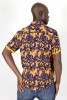 Baïsap - Flowers shirt mens - Clematis - Blue and saffron shirt short sleeved - #3170