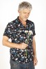 Baïsap - Chemise manche courte fleurs - Oeillets - Chemisette cintrée en viscose pour homme - #3543