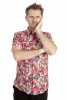 Baïsap - Chemisette homme rose - Pensée - Chemise manche courte à fleurs roses - #3501