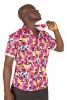 Baïsap - Camisa floreada rosa - Damasco - Camisa gruesa manga corta hombre - #3583
