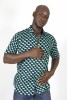 Baïsap - Camisa africana manga corta - Wax - Camisa verde y azul masculina - #3200
