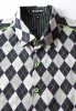 Baïsap - Argyle shirt, short sleeve - Jacquard - Printed half shirt, gray checks - #2442