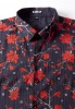 Baïsap - Chemise noire fleurie - Fleurs Rouges - Chemise homme en coton doux et léger - #2395