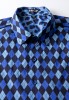 Baïsap - Camisa de rombos manga corta - Jacquard Azul - Chemise à carreaux bleu et noir - #2541