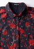 Baïsap - Kurzarm Hemd schwarz rot - Rote Blumen - Schwarz rotes Hemd Herren - #2525