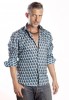 Baïsap - Graphic button up shirts - Teal - Teal and steel cube mens patterned shirts - #1928