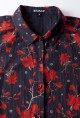 Baïsap - Kurzarm Hemd schwarz rot - Rote Blumen