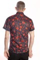 Baïsap - Kurzarm Hemd schwarz rot - Rote Blumen